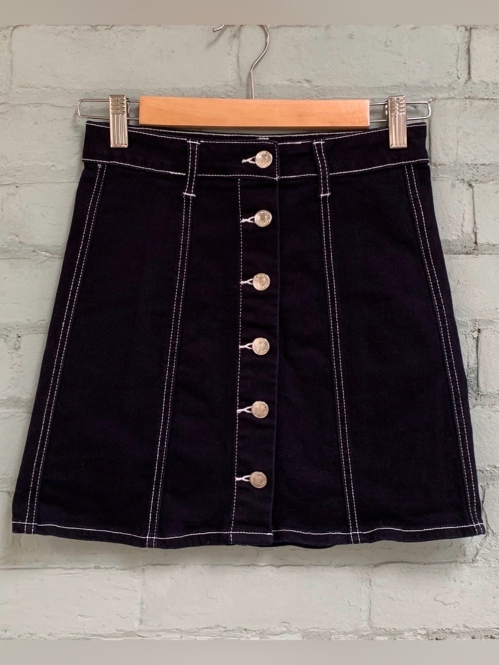 Black Button Front Mini Skirt